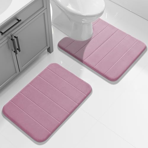 Yimobra Memory Foam Toilet Bath Mat U-Shaped, 24 X 20 Inches,Soft and Comfortable, Super Water Absorption, Non-Slip, Machine Wash and Easier to Dry for Bathroom Commode Contour Rug, Mauve - Image 2