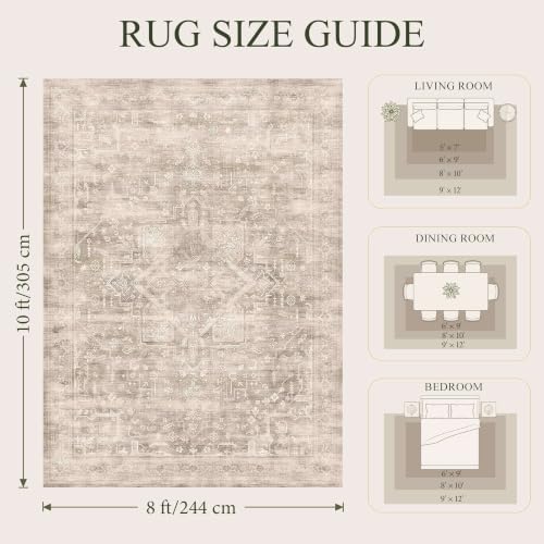 8x10 Washable Boho Area Rug, Light Beige Farmhouse for Living Room - Image 2
