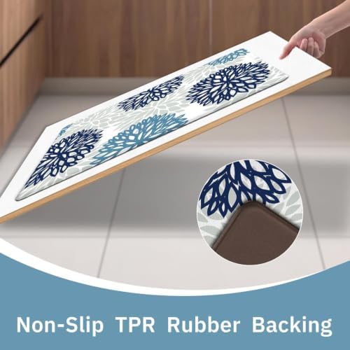 Kitchen Mats Set of 2 Cushioned Anti Fatigue Kitchen Rugs Non Slip Waterproof Runner Memory Foam Kitchen Floor Mat Comfort Standing Mat for Sink, Office, Laundry, Navy Teal - Image 5