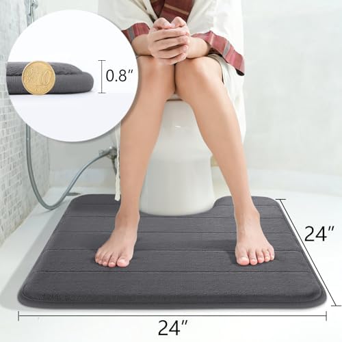 Yimobra Memory Foam Toilet Bath Mat U-Shaped, Soft and Comfortable, Super Water Absorption, Non-Slip, Thick, Machine Wash and Easier to Dry for Bathroom Commode Contour Rug, 24 X 24 Inches, Dark Gray - Image 2