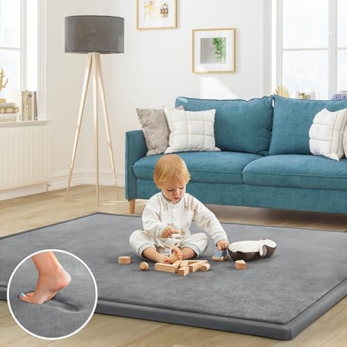 Baby Play Mat for Floor Nursery Rug Muscle Mat Area Rug Playroom Rug 65"x50" Playpen Mat Elastic Foam 1.3" Thick Crawling Mat for Babies,Toddlers, Infants, Kids,Grey - Image 2