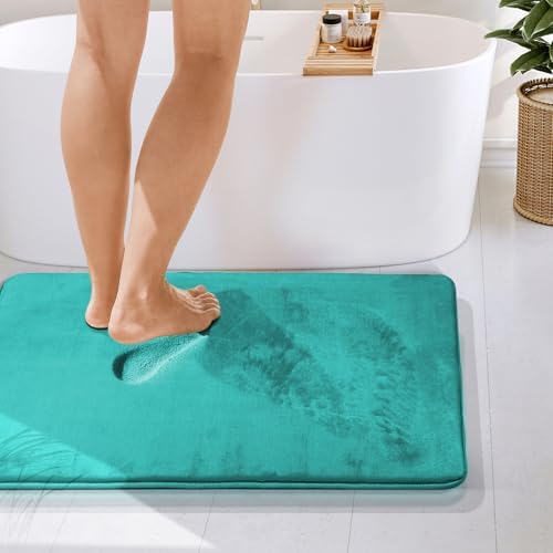 Clara Clark Bathroom Rugs, Velvet Memory Foam Bath Mat, Non-Slip Bath Rugs, Machine Wash, Dries Quickly, Ultra Soft Plush Bath Mats for Bathroom, 24 x 36, Teal Blue - Image 4