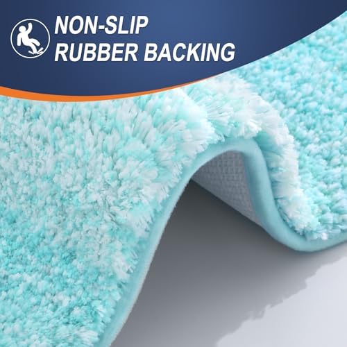 OLANLY Micorfiber Bathroom Rug Set 2 Piece, Soft Absorbent Bath Mats, Teal - Image 4