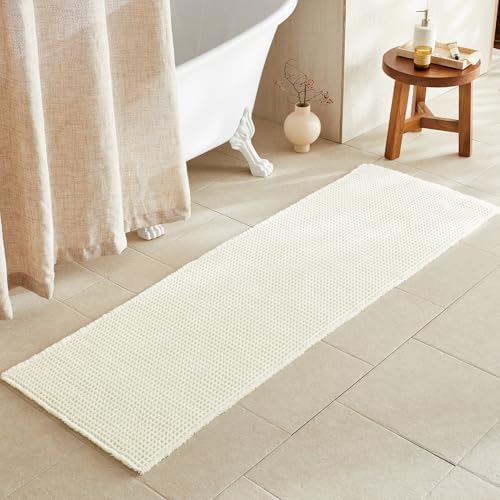TYUU Cream White Waffle Runner Rug Bathroom, Long Boho Bath Mat, 72x24 by TYUU