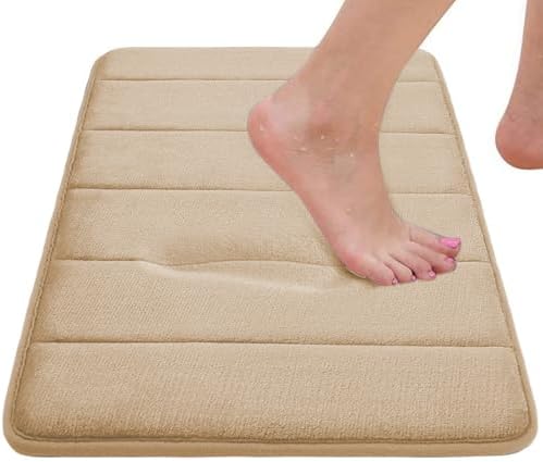 RUN HELIX Memory Foam Bath Mat Set 3 Piece, Soft and Comfortable, Super Water Absorption, Non-Slip, Thick, Machine Wash, Easier to Dry for Bathroom Floor Rug, Beige Toilet Rug Bathroom Set - Image 5