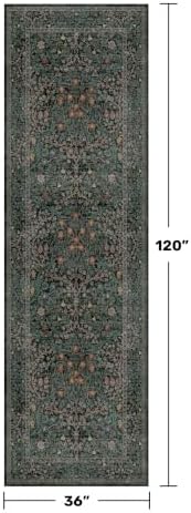 Dark Green 3x10 ft Extra Long Wide Runner Rug for Hallway Non Slip Washable, Large Kitchen Indoor Floor Rugs for Entryway Bathroom Bedroom, Stain Resistant Vintage Floral Carpet - Image 2