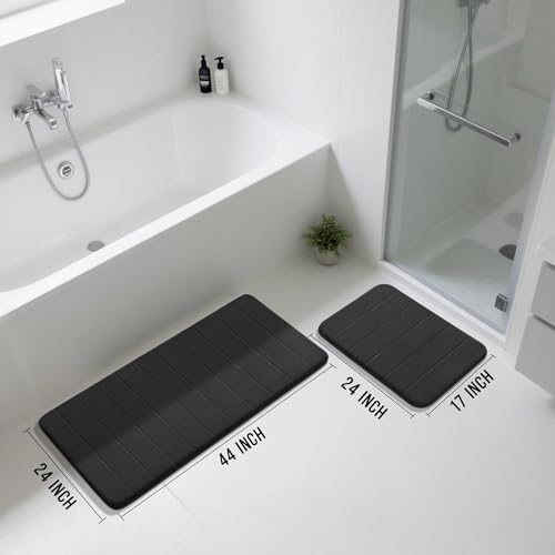Yimobra Large Memory Foam Bathroom Mat Set, 44 x 24 & 24 x 17 in, Black - Image 2