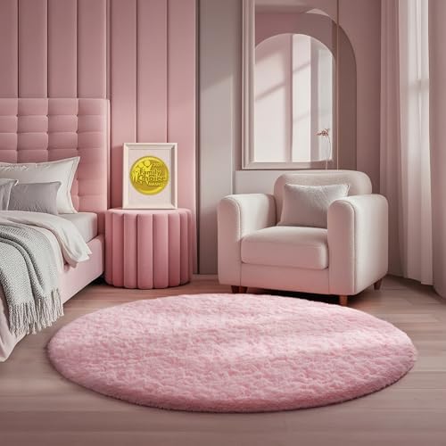 Ophanie Soft Fluffy Shaggy Rugs for Bedroom Living Room Dorm Nursery Home Decor Aesthetic,Color Pale Pink, Size 4' Round by Ophanie