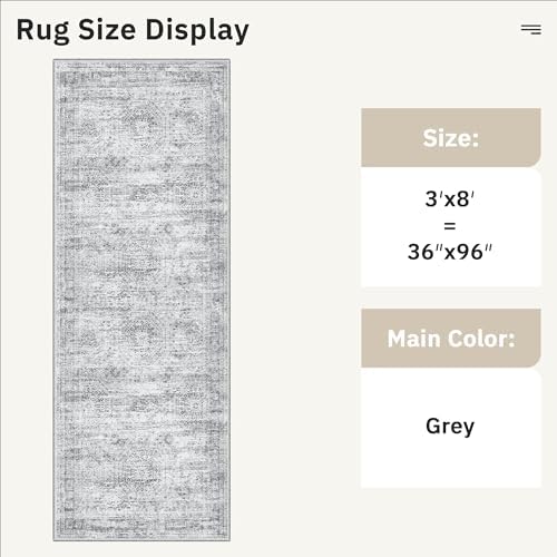 Soalmost Washable Kitchen Runner Rug 3x8 Hallway Entry Rugs Non-Slip, Grey - Image 5