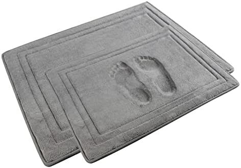 Memory Foam Bath Mat Grey Bathroom Rug Set of 2 Non-Slip Washable Bathmat by PAGGEDHOME