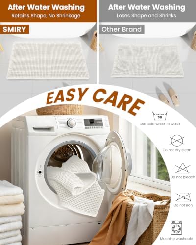 Smiry Waffle Bath Mat 59X20, Extra Soft Absorbent Bathroom Rugs, Off-White - Image 6