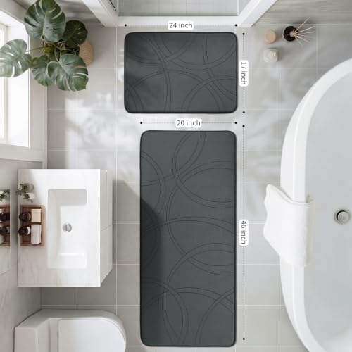 YIHOUSE 2 Piece Memory Foam Bathroom Rug Set, Cushioned Bath Mat, Dark Grey - Image 2