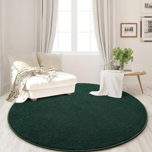 FlyDOIT Round Area Rugs for Bedroom Living Room, 5x5 Dark Green Super Soft Comfy Thickened Memory-Foam Indoor Circle Carpet, Modern Aesthetic Minimalist Carpet for Boys Girls Adults Nursery Home Décor - Image 2