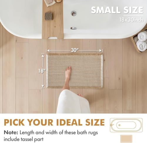 MIULEE Set of 2 Waffle Bathroom Rugs Boho Bath Mat Brown&White 18x30 Inch - Image 2
