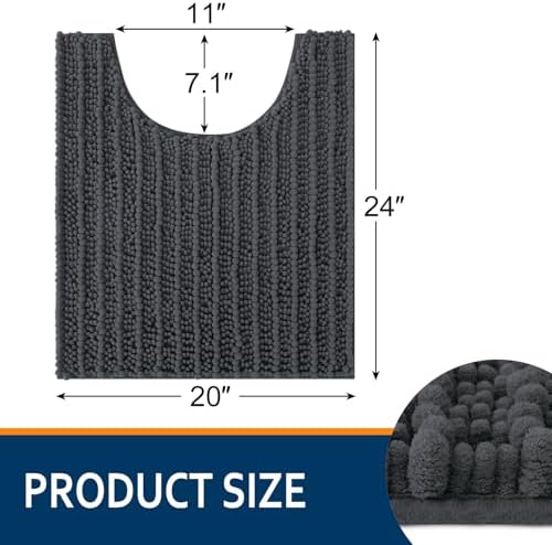 Smiry Bathroom Toilet Rugs U Shaped 24X20, Chenille Bath mats for Toilet - Image 2