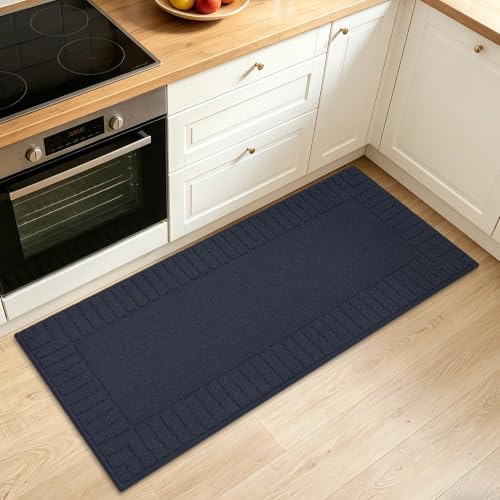 BEQHAUSE Kitchen Rugs 20"x48", Non Slip Washable Kitchen Mat, Navy Blue by BEQHAUSE