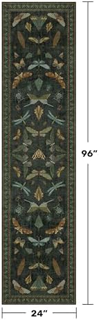 Washable Insect 2x8 Long Runner Rug for Hallway - Stain Resistant Kitchen Rug Non Slip, Indoor Floor Mats for Entryway with Nature Butterfly Design, Low Pile & Soft (Dark Green) - Image 2