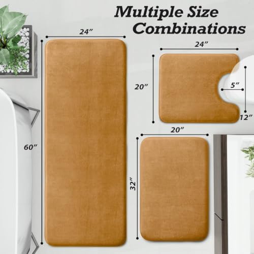 HUXMEYSON Bathroom Rugs Sets 3 Piece, Non-Slip & Quick Dry Bath Mat Set, Ultra Soft Velvet Bath Rugs for Bathroom, Toilet and Shower Floor, Khaki - Image 2