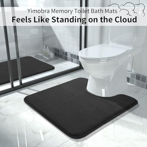 Yimobra Memory Foam Toilet Bath Mat U-Shaped, Commode Contour Rug, Soft and Comfortable, Super Water Absorption, Non-Slip, Thick, Machine Wash and Easier to Dry for Bathroom, 24 X 24 Inches, Black - Image 6