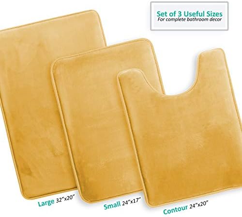 Clara Clark Bathroom Rug Set, 3 Piece Velvet Memory Foam Bath Mats with Non-Slip PVC Backing, Gold - Image 4
