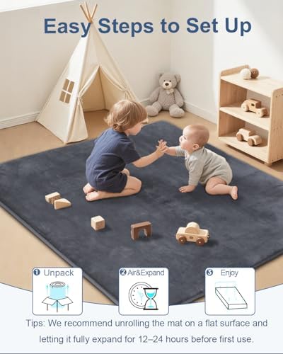 SEPARO Thick Baby Play Mat for Floor,50x50 Playpen Mat,Non-Slip,Dark Grey - Image 5