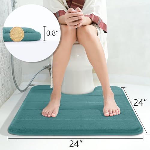 Yimobra Memory Foam Toilet Bath Mat U-Shaped, Commode Contour Rug, Soft and Comfortable, Super Water Absorption, Non-Slip, Thick, Machine Wash and Easier to Dry for Bathroom, 24 X 24, Teal - Image 2