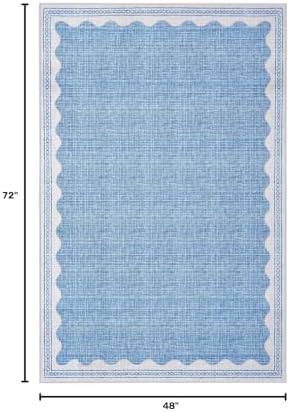 GarveeHome 4 x 6 Rug Non-Slip Washable Low-Pile Carpet - Scalloped Solid Blue Modern Minimalism Rugs for Bedroom Living Room Nursery Kitchen Entryway Indoor Mat with Rubber Back - Image 2