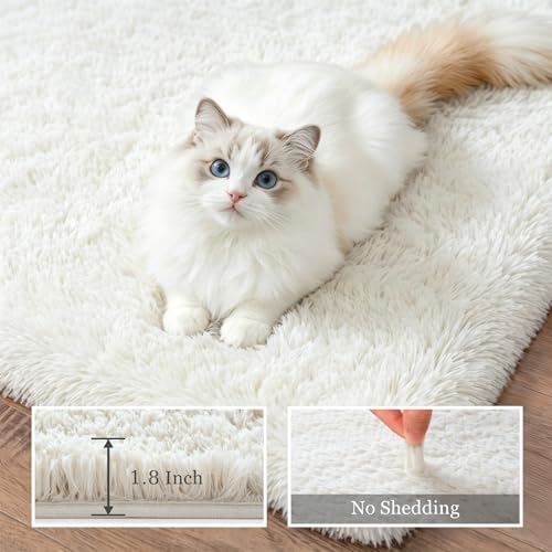 Area Rug Living Room Bedroom: 5x7 Fluffy Plush Shag Carpet Ivory - Image 5