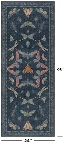 Vintage Navy Blue 2x5 Runner Rug, Washable Insect Carpet for Bathroom, Kitchen Floor & Hallway, Soft Low Pile Non Slip Bedroom Rug with Rubber Backing - Image 2