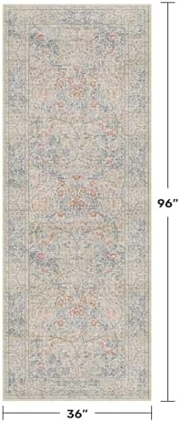 Hazo Haus Floral 3x8 Wide Hallway Runner - Beige Blue with Lilic Accent, Boho Forest Decor, Washable Low Pile Non Slip Stain Resistant Rug for Long Kitchen, Large Bathroom, Hall Way - Image 2