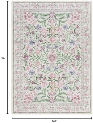 Wonnitar Floral Purple Rug for Bedroom, Washable 5x7 Area Rugs for Dorm, Boho Soft Non Slip Ultra-Thin Indoor Floor Carpet for Kids Room Nursery Living Room Classroom, Light Purple/Pink - Image 2