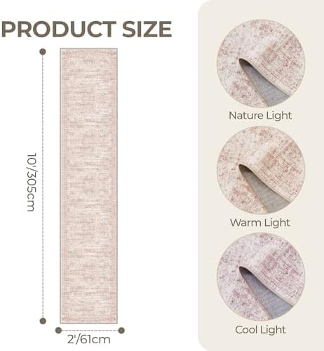 2x10 Runner Rug Non Slip,Washable Hallway Runner Rug,Pink - Image 2