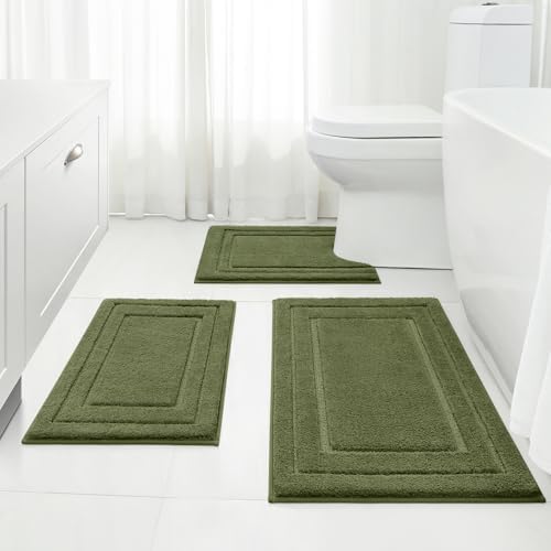HOMEIDEAS Olive Green Bathroom Rugs Set of 3, Non Slip Bath Mats by HOMEIDEAS