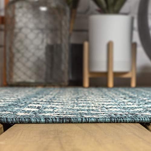 JONATHAN Y Moroccan Geometric Indoor Outdoor Round Area Rug 4 Ft Teal/Gray, Ourika Textured Weave for Backyard, Patio, Porch, Easy-Cleaning, High Traffic, Pet-Friendly, Non-Shedding (SMB108C-4R) - Image 6