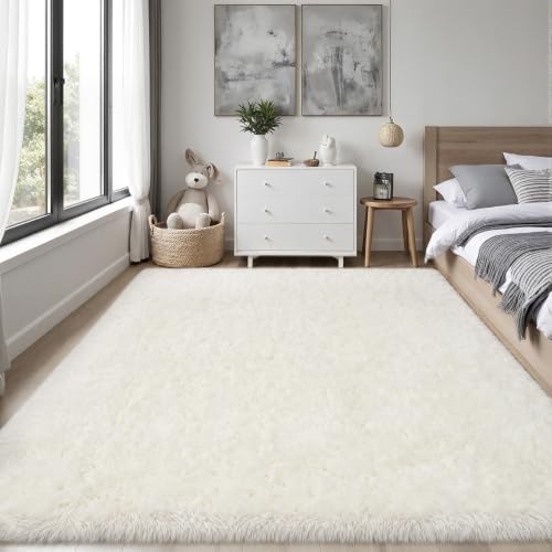 PLHXFR 6x9 Area Rugs Living Room: Fluffy Bedroom Rug Shag Carpet White - Image 2