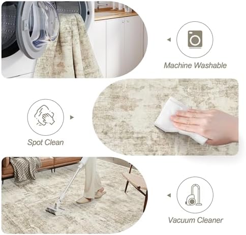 Soalmost Abstract Area Rug 6x9 for Living Room Washable Rugs Beige/Gray - Image 6