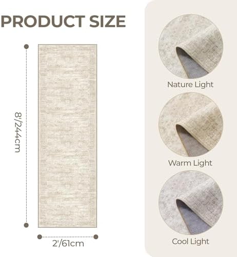 2x8 Runner Rug Non Slip,Washable Hallway Runner Rug,Beige - Image 2