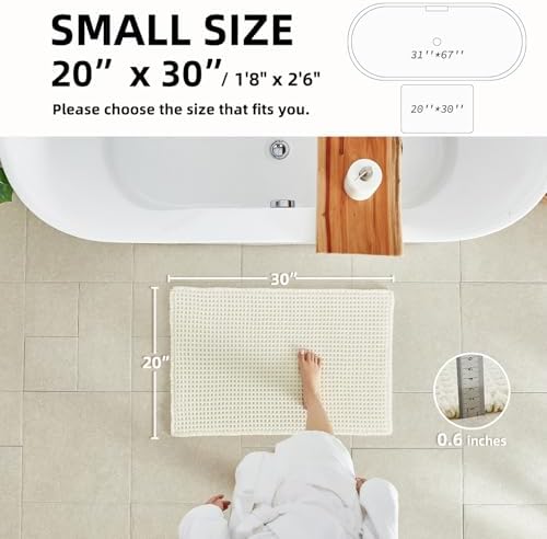 TYUU Cream White Waffle Bath Mat, Boho Bathroom Rugs Non Slip, 30x20 - Image 2