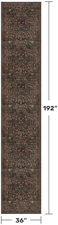 Washable Boho 3x16 Long Runner Rug for Hallway Non Slip, Ultra Thin Large Kitchen Indoor Floor Rugs for Entryway Hall Way, Stain Resistant Low Pile Vintage Brown Floral Carpet - Image 2