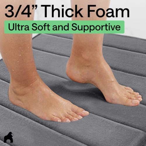GORILLA GRIP Absorbent Memory Foam Bath and Shower Mat, 30x20, Gray - Image 4