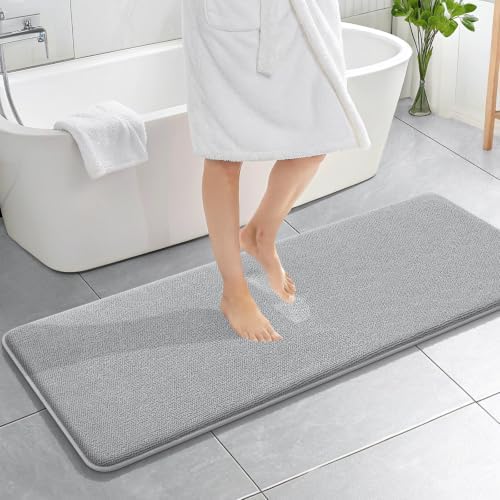 OLANLY Memory Foam Bathroom Runner Rugs 59x20, Long Bath Mats, Light Grey by OLANLY