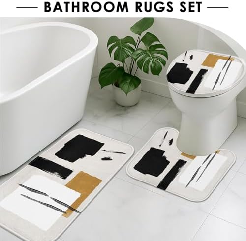 Bathroom Sets with Shower Curtain and Rugs, Boho Set of 4 Geometric - Image 5