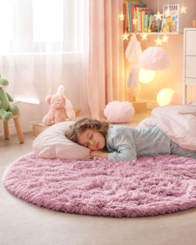 Smiry Round Area Rugs for Living Room Bedroom 4x4 ft, Fluffy Carpet - Image 5
