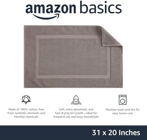 Amazon Basics Banded Bathroom Bath Rug Mat, Machine Washable, 100% Cotton, 31" x 20", Light Gray (Pack of 2) - Image 3