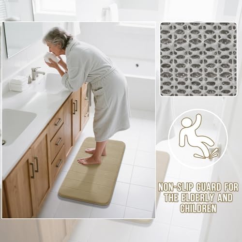 Yimobra Large Bath Mat 36"x24", Super Soft Quick Dry Memory Foam Bathroom Rug, Water Absorbent, Non Slip Backing Machine Washable for Tub Shower, Thick Comfort Support, Light Tan - Image 5