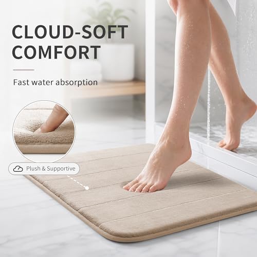 Yimobra Memory Foam Bath Mat, Soft Absorbent Bathroom Rug, 24x17, Beige - Image 3