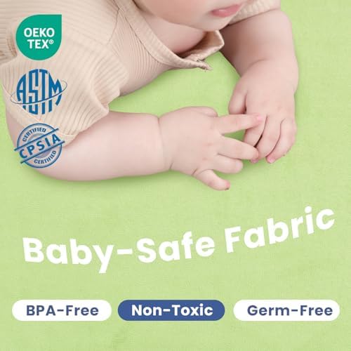 Huloo Sleep Baby Play Mat for Floor,1.3"Thick Elasti-Foam 50x50 Playpen Mat for Toddlers Infant kids,Water-Repellent Soft Velvet for Tummy Time,Non-Slip Backing for Crawling,Tatami Style(Light Green) - Image 6
