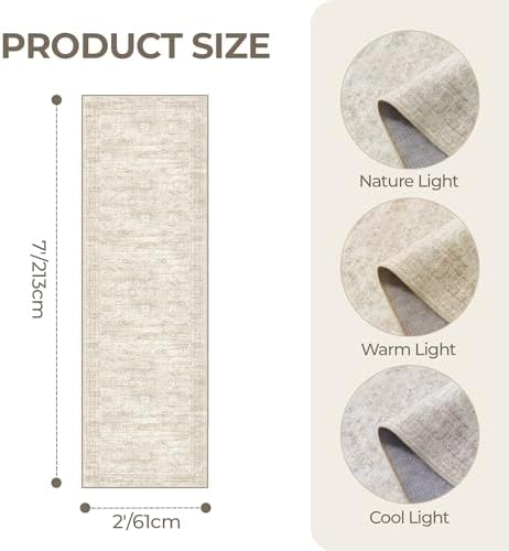 2x7 Runner Rug Non Slip,Washable Hallway Runner Rug,Beige - Image 2