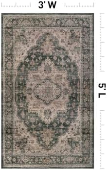Rugshop Vintage Medallion Machine Washable Non-Slip Area Rug, 3' x 5' Green - Image 2