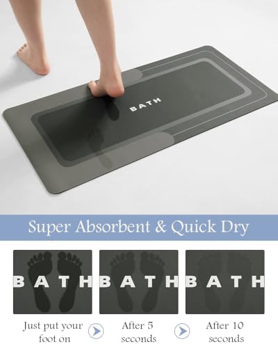 MontVoo-Bath Mat-Bath Mat Rug Non Slip Super Absorbent Stain Resistant Quick Dry Thin Bathroom Rug-Bath Mats for Bathroom Floor Bathtub Vanity-Bathmat Bath Rug Easy Care 17"x35" Darkgrey - Image 3